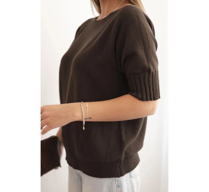 Dámsky viskózový sveter s krátkym rukávom hnedý