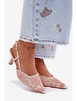 Sandály na podpatku s květinami Růžové Kelmira