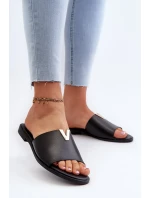 Dámske papuče z ekokože na plochom podpätku, čierne Maliha Dámske papuče z ekokože na plochom podpätku, čierne Maliha