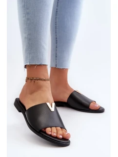 Dámske papuče z ekokože na plochom podpätku, čierne Maliha