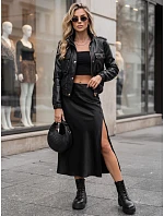 Dámska kožená bomberová bunda na prechodné obdobie, čierna, FashionStreet TY5856
