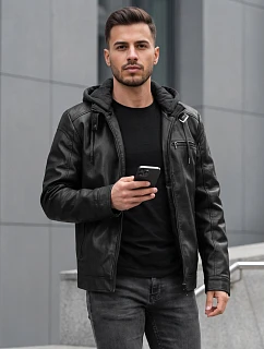 Kurtka męska skórzana ocieplana z kapturem czarna model 22542454 - FashionStreet