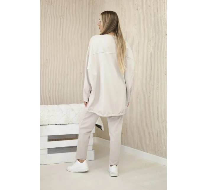 Oversize bavlnená tepláková súprava + nohavice béžová