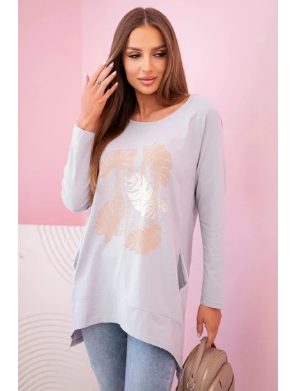 Dámská halenka s kapsami a ozdobným potiskem šedý Dámská halenka s kapsami a ozdobným potiskem šedý