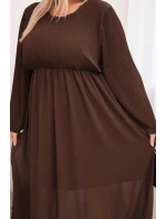 Dámske Plus veľkosť dlhý rukáv skladaný viskózové sukne Brown