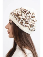 Dámska zimná vlnená čiapka s nórskym vzorom K354 ecru+camel