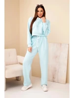 Dámska súprava mikiny s maslovým golierom a rovných nohavíc mätová