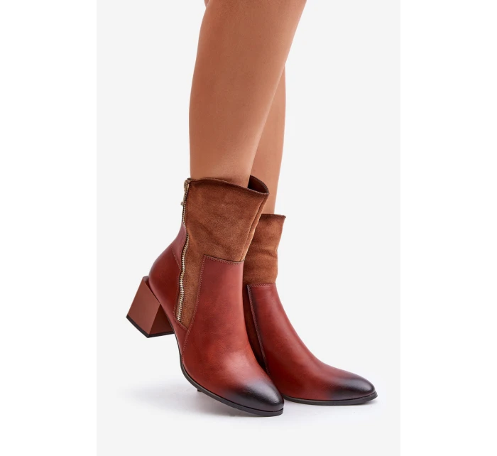 Ocieplane Botki Damskie Na Obcasie Słupku Brązowe Relabina Ocieplane Botki Damskie Na Obcasie Słupku Brązowe Relabina