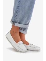 Płaskie Skórzane Mokasyny Z Ozdobą S.Barski LR51-547 Białe Płaskie Skórzane Mokasyny Z Ozdobą S.Barski LR51-547 Białe