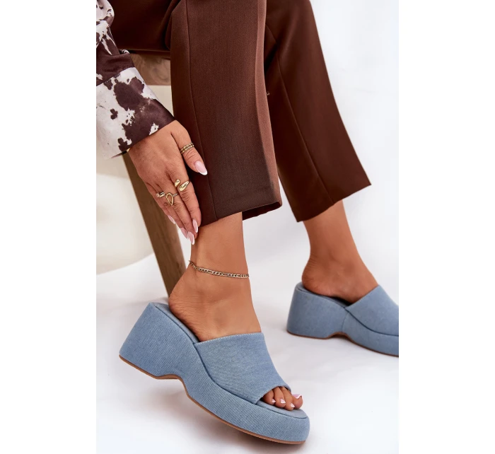 Dámské Pantofle Na Platformě A Klínu Džínové model 21687988 - Boto