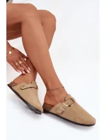 Klapki Chodaki Damskie Na Korkowej Platformie Ze Złotą Klamrą Big Star SS274738 Beżowe Klapki Chodaki Damskie Na Korkowej Platformie Ze Złotą Klamrą Big Star SS274738 Beżowe