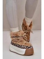 Dámske kožené snežnice s hrubou podrážkou a leopardou kožušinou Big Star Brown