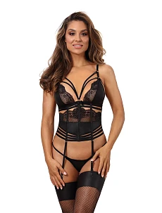 Dámske sieťované pančuchy na podväzkový pás V-10684 Black - Axami