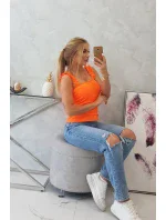Blúzka s volánikmi bez ramienok oranžová neónová
