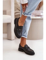 Zazoo 20174 Skórzane Eleganckie Półbuty Damskie Na Płaskim Obcasie Czarne