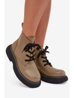 Ocieplane Botki Damskie Na Platformie Sznurowane Zielone Harmine