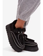 Dámské sněhule na platformě s kožíškem a třásněmi Černé Ferayne