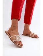 Lesklé dámske papuče s béžovým zdobením prstov