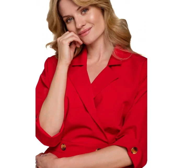 Dámske šaty s ozdobnými gombíkmi K086 béžové - Makover Dámske šaty s ozdobnými gombíkmi K086 béžové - Makover