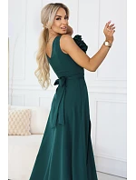 maxi šaty s květinou na a rozparkem lahvově zelené model 22108491 - numoco