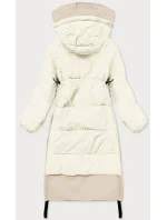 Dlhá zimná bunda v ecru farbe z rôznych materiálov (jin-210)