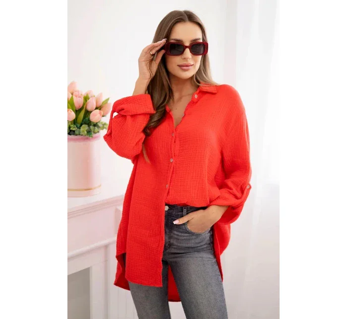 Bavlněná mušelínová košile Plus Size červený