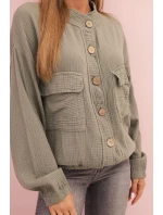 Dámske mušelínové tričko s dlhým rukávom khaki