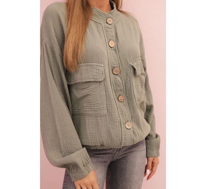 Dámske mušelínové tričko s dlhým rukávom khaki