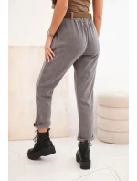 Dámske tmavosivé nohavice so šnúrou a opaskom