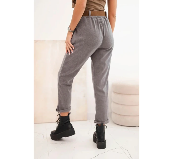 Dámske tmavosivé nohavice so šnúrou a opaskom