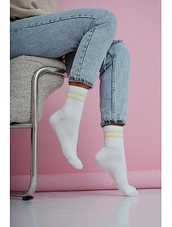 Dámské ponožky Dva tenké pruhy Bílá-žluté