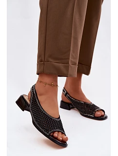 Ozdobené otevřené dámské sandály na podpatku semiš D&A CR61-3131 Černé