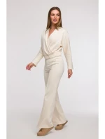 B296 Široké nohavice s prednými švami - vanilka