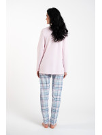 Dámske pyžamo Emilly, dlhé rukávy, dlhé nohavice - ružová/print