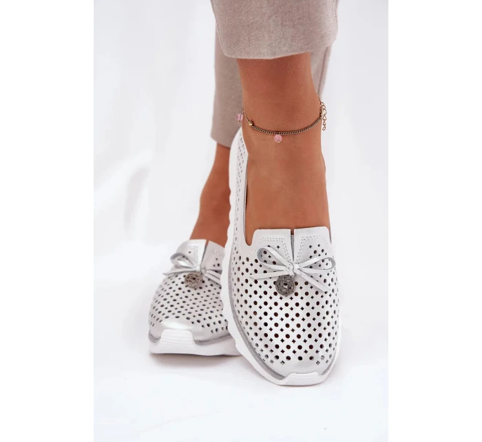 Dámske topánky z prírodnej kože - strieborné