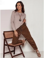 Dámské kalhoty v pruhované velbloudí barvě Dstreet model 21981979 - FashionStreet