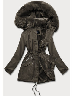 Dámska zimná bunda v khaki farbe s kožušinovou podšívkou (B550-11)