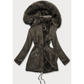 Dámska zimná bunda v khaki farbe s kožušinovou podšívkou (B550-11)