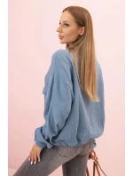 Dámske mušelínové tričko s dlhým rukávom denim blue