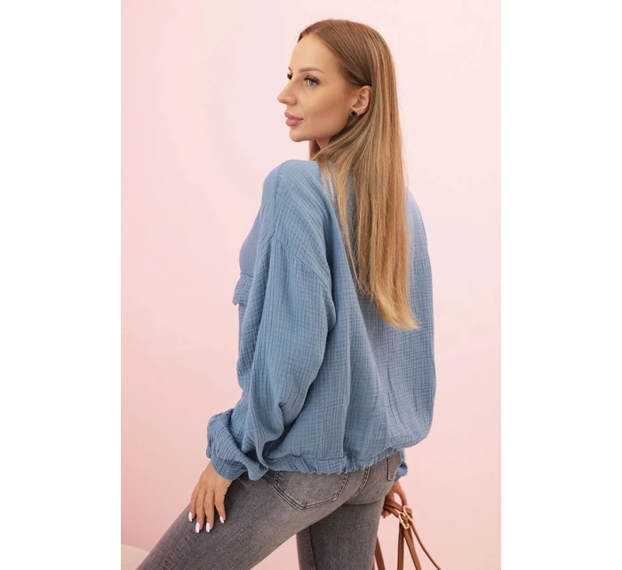 Dámske mušelínové tričko s dlhým rukávom denim blue