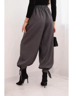 Dámske nohavice so širokými nohavicami a viazaním v spodnej časti graphite Dámske nohavice so širokými nohavicami a viazaním v spodnej časti graphite