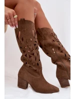 Otevřené kozačky z přírodního semiše Zazoo 3167 tmavě béžové