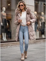 Dámska zimná prešívaná bunda s kapucňou, svetlo béžová, FashionStreet TY5823 Dámska zimná prešívaná bunda s kapucňou, svetlo béžová, FashionStreet TY5823