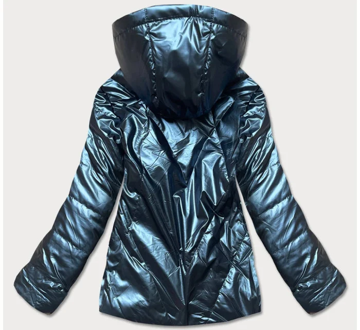 Tmavomodrá krátka lesklá dámska bunda (W586-1) Tmavomodrá krátka lesklá dámska bunda (W586-1)