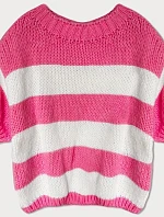 Dámsky voľný pruhovaný sveter neónovo ružový (761ART)