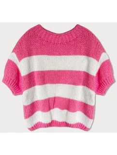Volný dámský pruhovaný svetr v neonově růžové barvě model 19735951 - MADE IN ITALY
