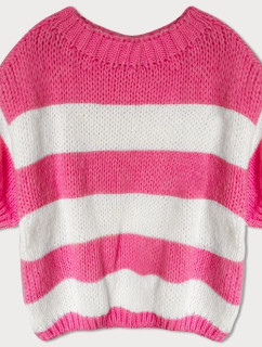 Dámsky voľný pruhovaný sveter v neónovo ružovej farbe (761ART)