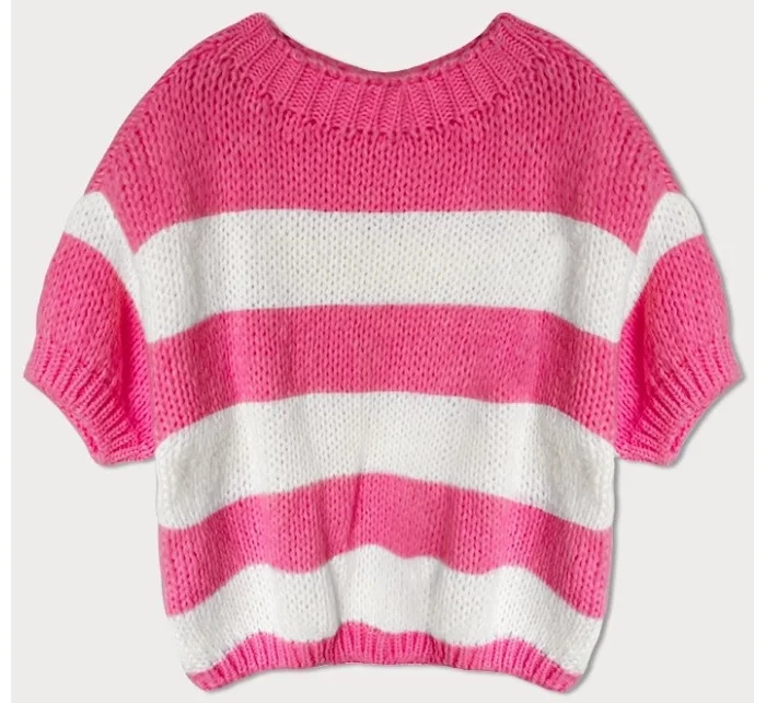 Volný dámský pruhovaný svetr v neonově růžové barvě model 19735951 - MADE IN ITALY Volný dámský pruhovaný svetr v neonově růžové barvě model 19735951 - MADE IN ITALY