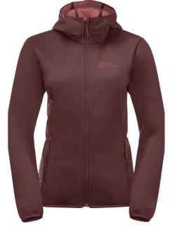 Dámska prechodná bunda s kapucňou Jack Wolfskin Windhain Hoody W softshell červená (1307481_2866)