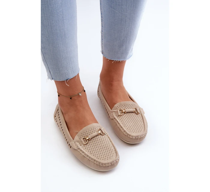 Mokasyny Damskie Ażurowe Z Ozdobą Beżowe Kaydance Mokasyny Damskie Ażurowe Z Ozdobą Beżowe Kaydance